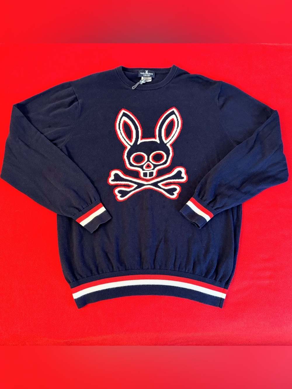 Psycho Bunny Sweater XL Men's Pullover Long Sleeve Crewneck Logo Navy Blue